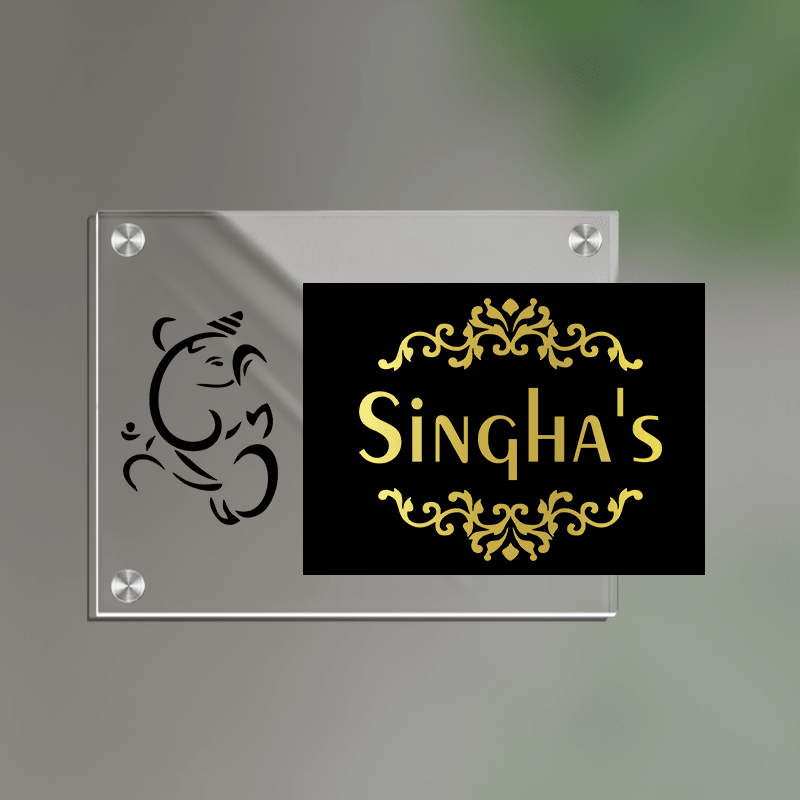 Personalized Acrylic Name Plate For Home – Transparent Acrylic + Black + Golden - NameplateWale