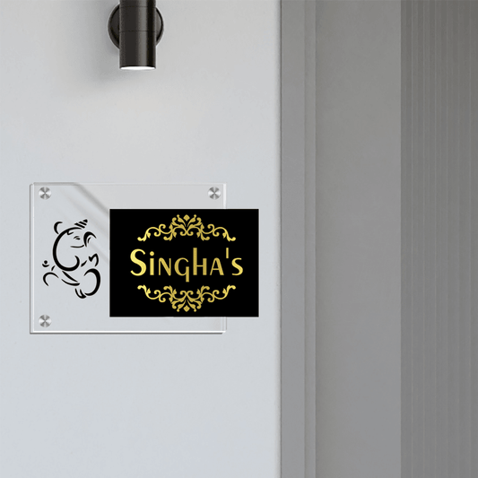 Personalized Acrylic Name Plate For Home – Transparent Acrylic + Black + Golden - NameplateWale