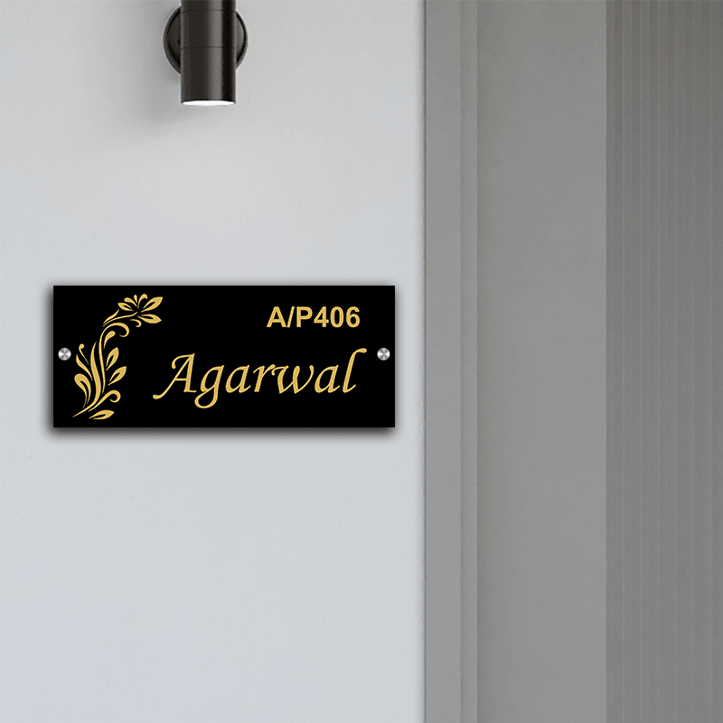 Personalized Acrylic Name Plate For Home – Black & Golden