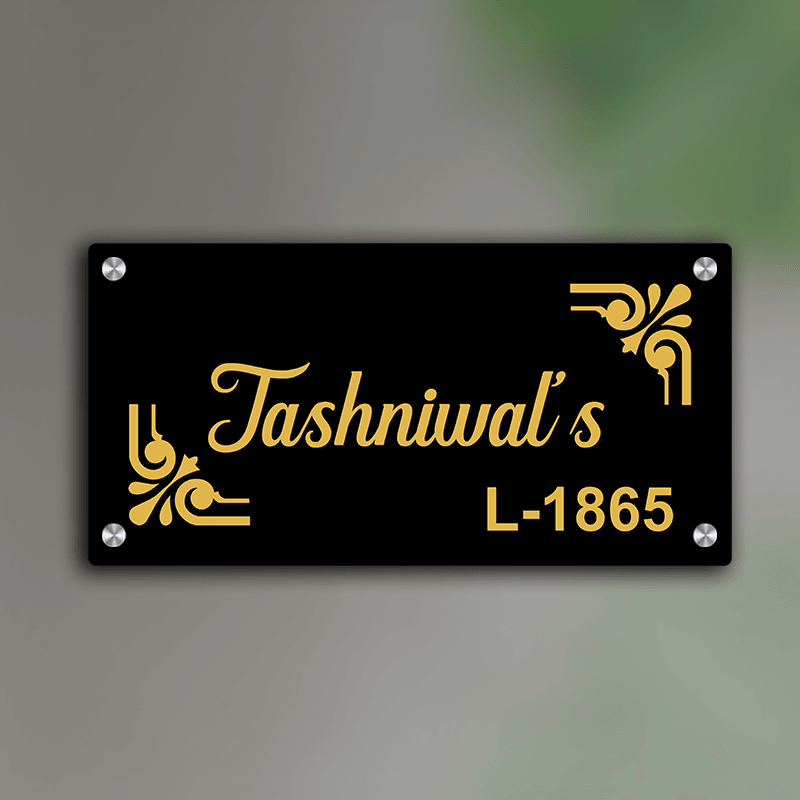 Personalized Acrylic Name Plate For Home – Black & Golden - NameplateWale