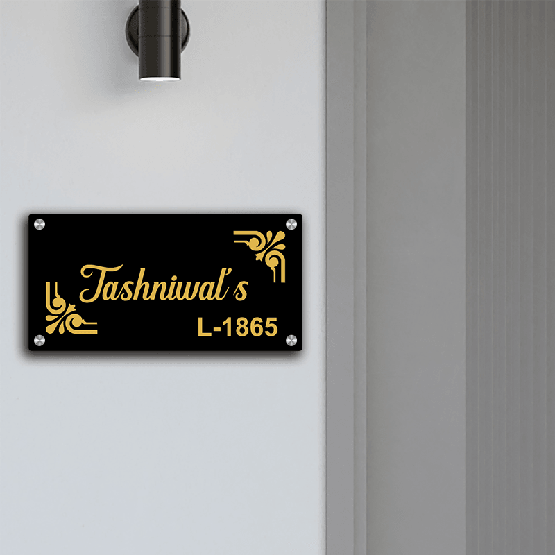 Personalized Acrylic Name Plate For Home – Black & Golden - NameplateWale