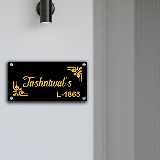 Personalized Acrylic Name Plate For Home – Black & Golden - NameplateWale