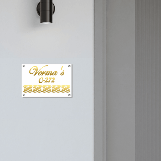 Personalized Acrylic Name Plate For Home – White + Golden - NameplateWale