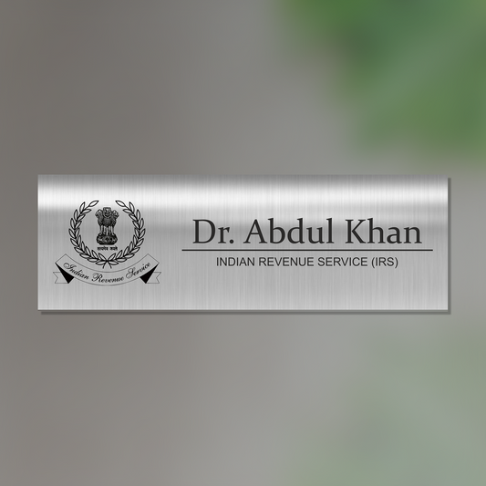 Office Name Plate for Indian Revenue Services (IRS)/ Government Officers | Stainless Steel - NameplateWale