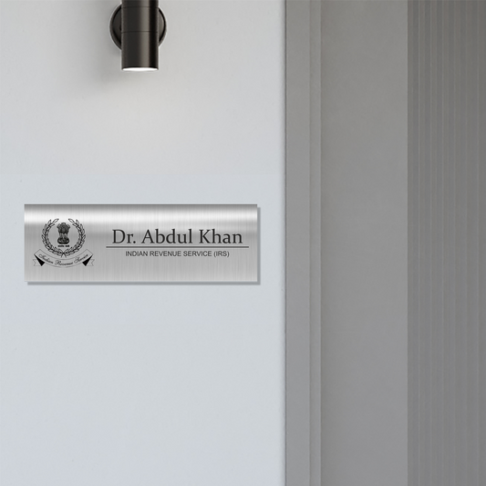 Office Name Plate for Indian Revenue Services (IRS)/ Government Officers | Stainless Steel - NameplateWale