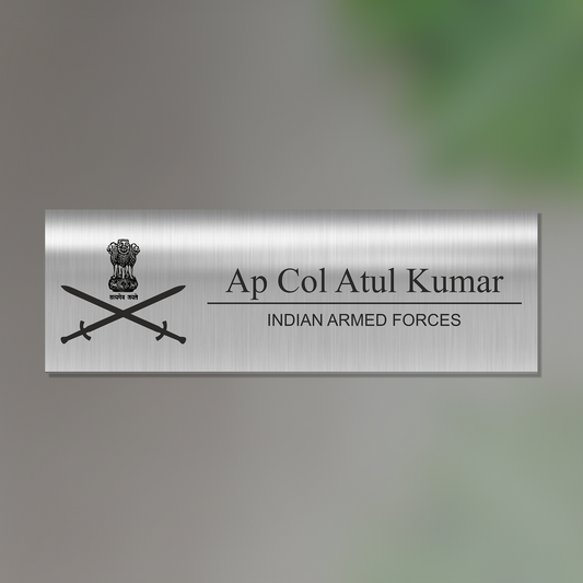 Office Name Plate for Indian Armed Forces/ Government Officers | Stainless Steel - NameplateWale