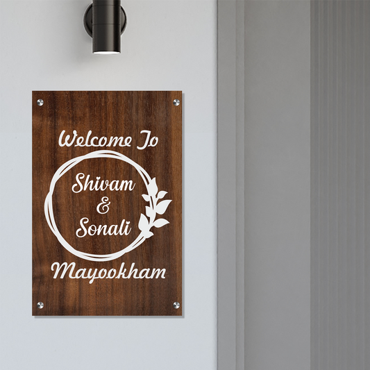 Personalized Acrylic Name Plate for Home – Vinyl Wooden + White - NameplateWale