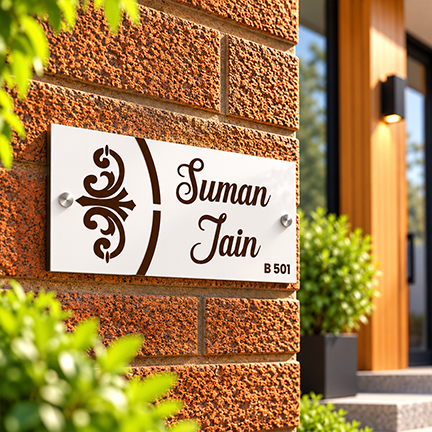 Personalized Acrylic Name Plate For Home – White + Dark Brown Acrylic