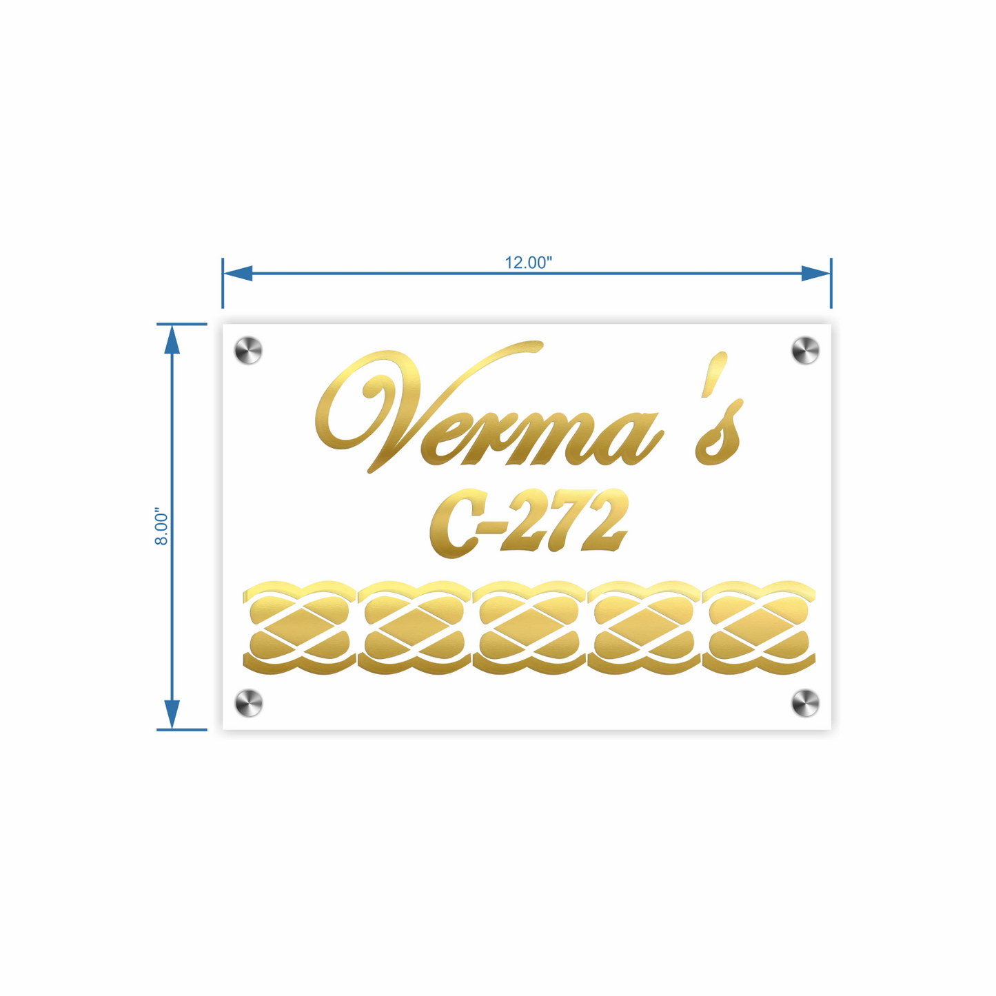 Personalized Acrylic Name Plate For Home – White + Golden