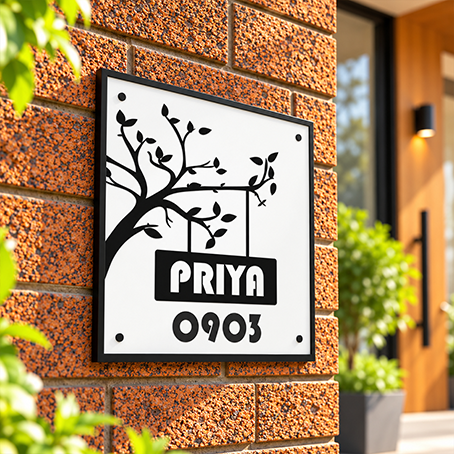 Personalized Acrylic Name Plate For Home –  Black and White