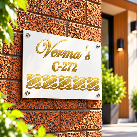 Personalized Acrylic Name Plate For Home – White + Golden