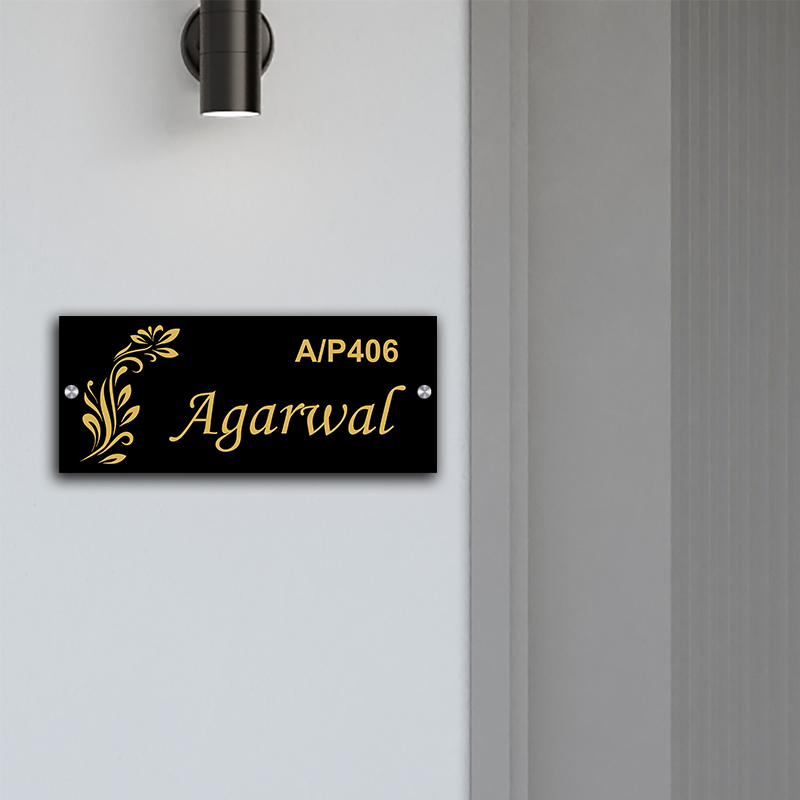 Personalized Acrylic Name Plate For Home – Black & Golden