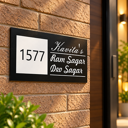 Personalized Acrylic Name Plate for Home  – Black + White