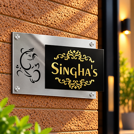 Personalized Acrylic Name Plate For Home – Transparent Acrylic + Black + Golden