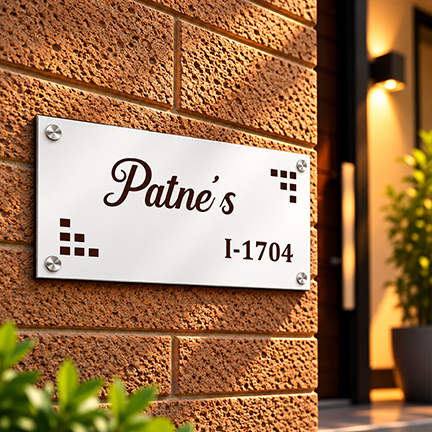 Personalized Acrylic Name Plate For Home – White + Dark Brown Acrylic