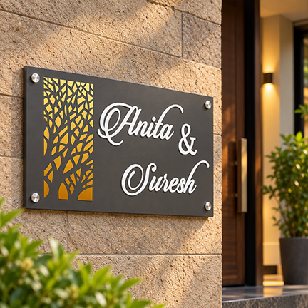 Personalized Acrylic Name Plate For Home – Black & Golden