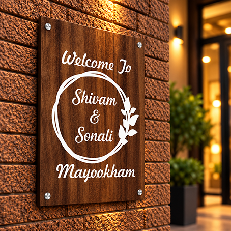 Personalized Acrylic Name Plate for Home  – Vinyl Wooden + White