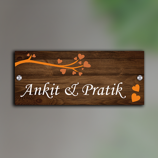 Personalized Acrylic Name Plate For Home –  Vinyl Wooden, Orange & White