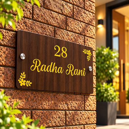 Personalized Acrylic Name Plate for Home  – Vinyl Wooden + White