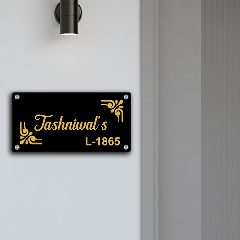 Personalized Acrylic Name Plate For Home – Black & Golden