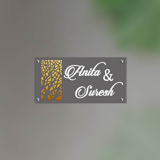 Personalized Acrylic Name Plate For Home – Black & Golden