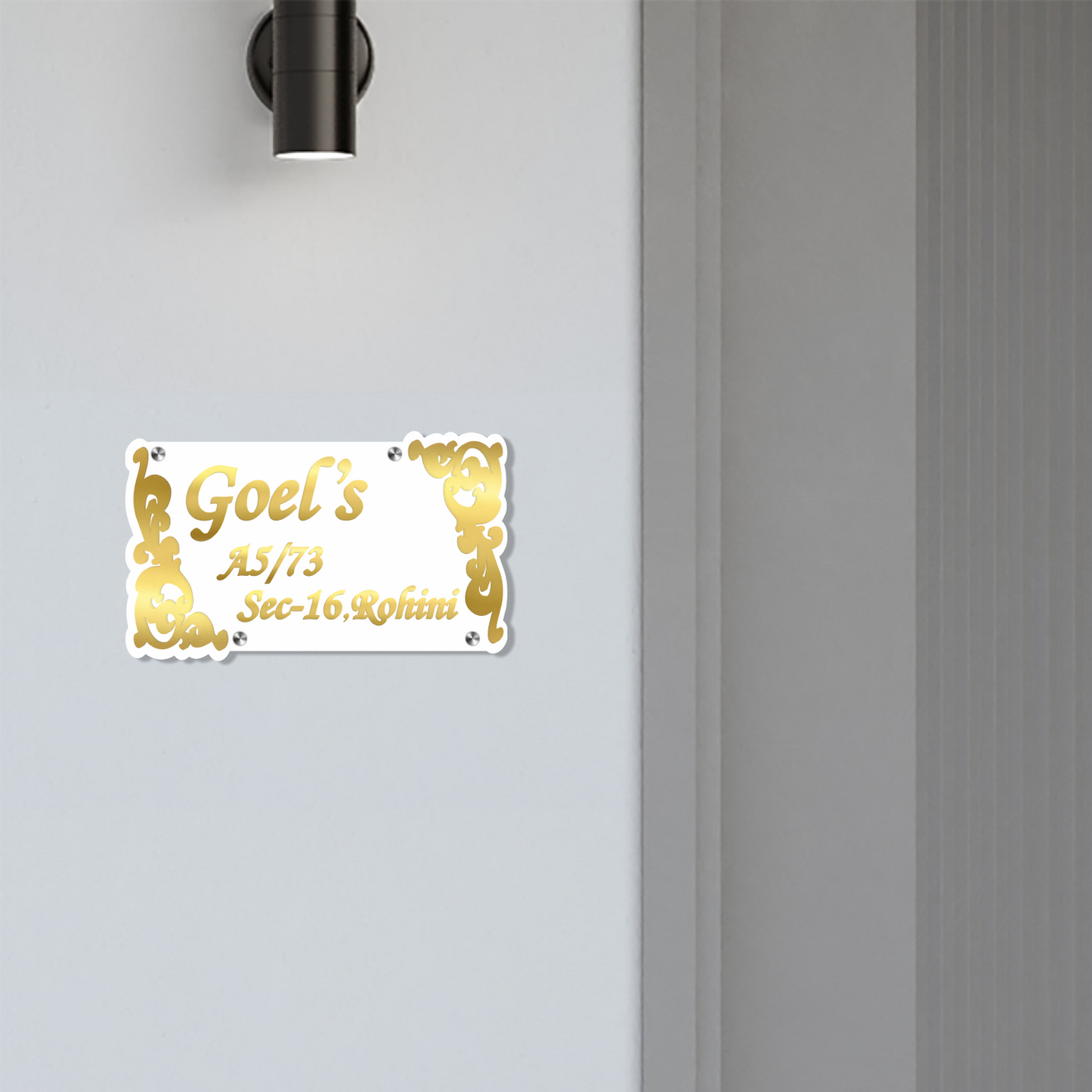 Personalized Acrylic Name Plate For Home – White + Golden