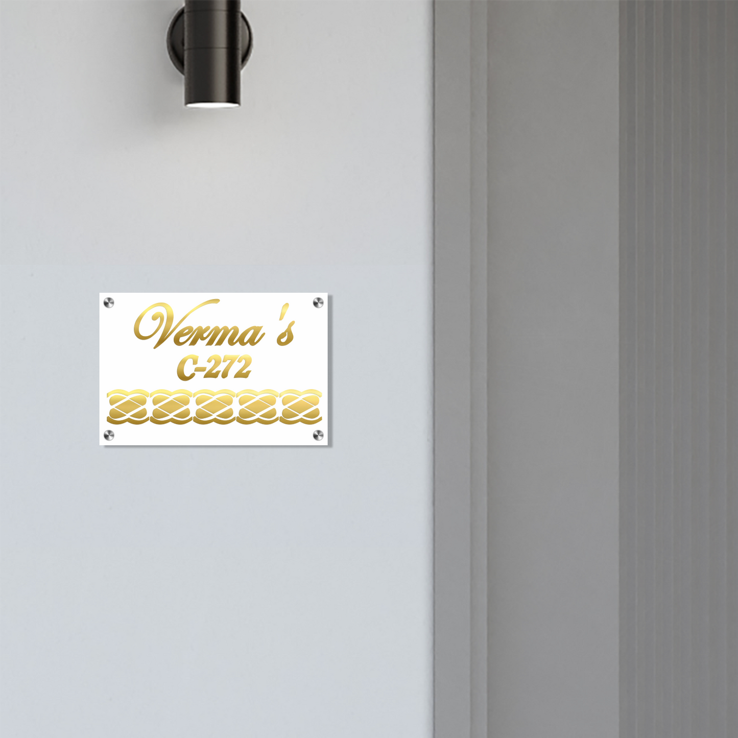 Personalized Acrylic Name Plate For Home – White + Golden