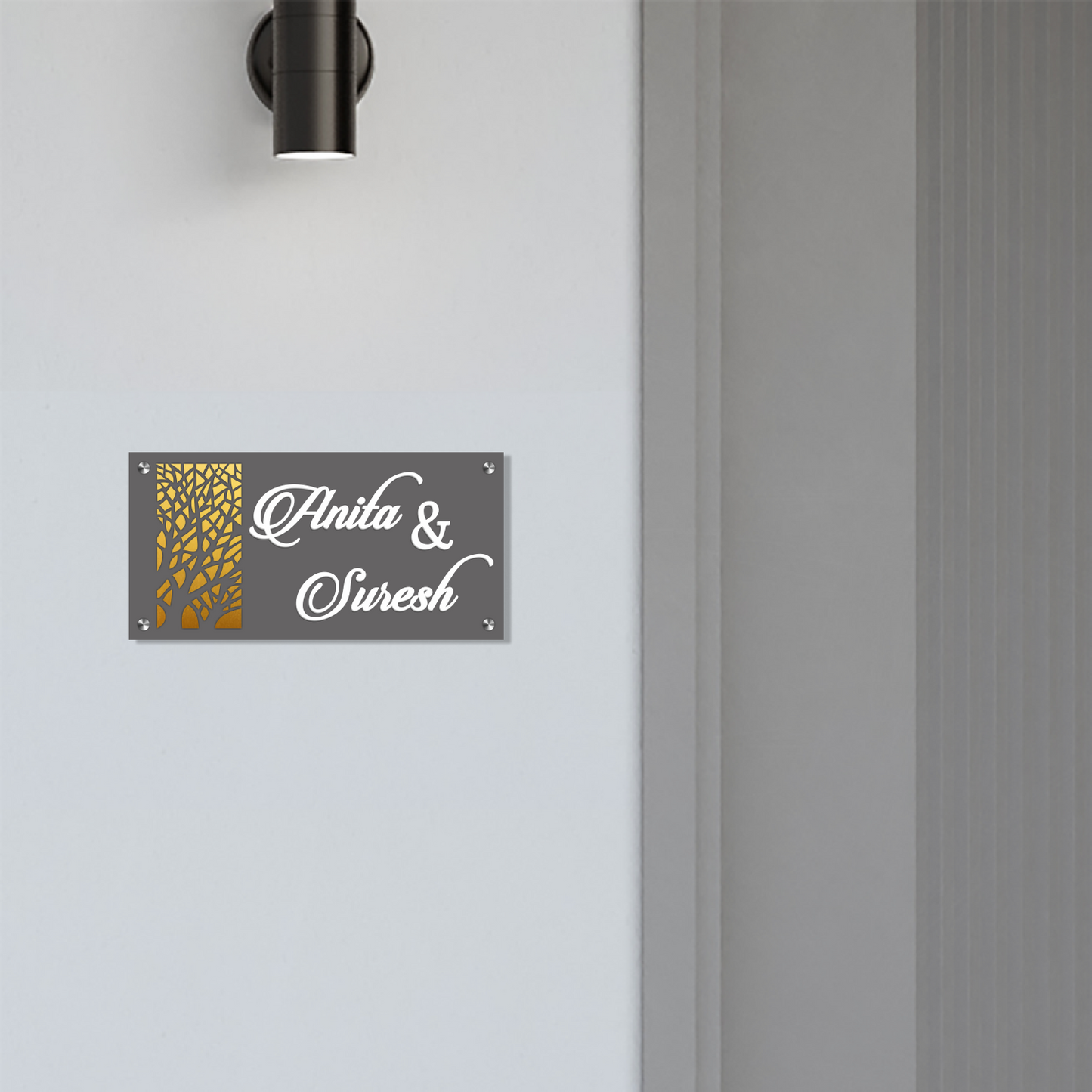 Personalized Acrylic Name Plate For Home – Black & Golden