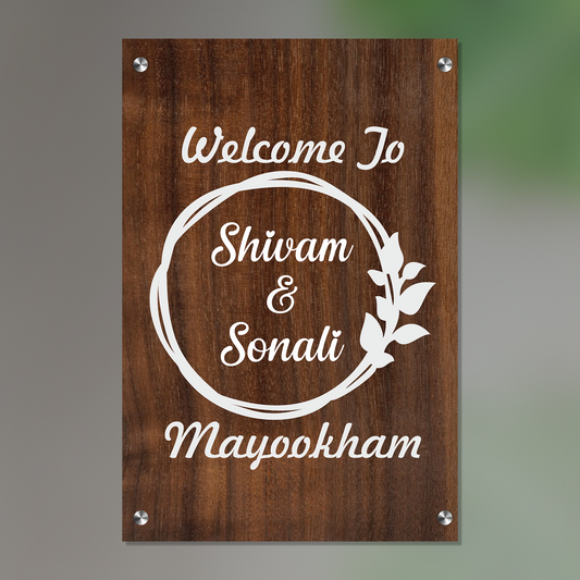 Personalized Acrylic Name Plate for Home – Vinyl Wooden + White - NameplateWale