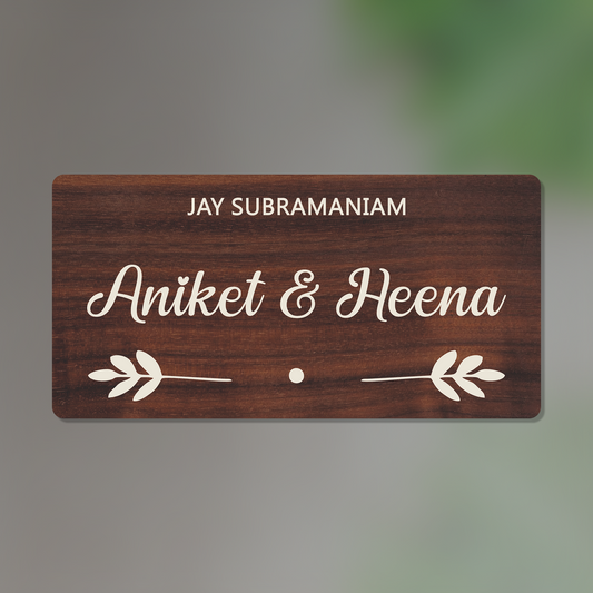Personalized Acrylic Name Plate for Home – Vinyl Wooden + White - NameplateWale